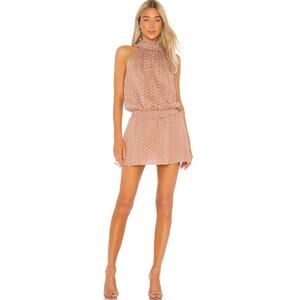 Amanda Uprichard Kimmie Dress Tan Sleeveless Embroidered-Dot Smocked Mini Size M